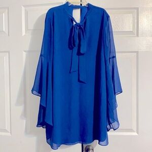 Short Royal Blue Dress w Sheer Sleeves